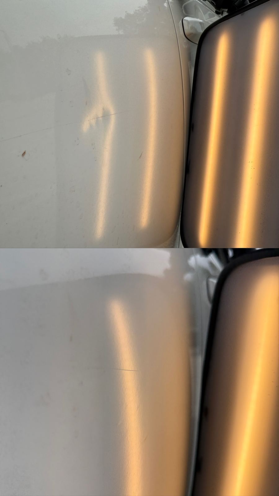 Door ding parking lot dent before and after paintless dent repair Cape Coral FL