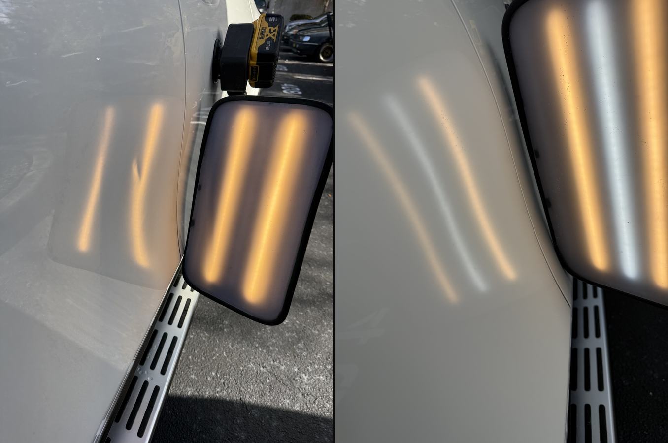 Door dent body repair before and after PDR in Bonita Springs FL